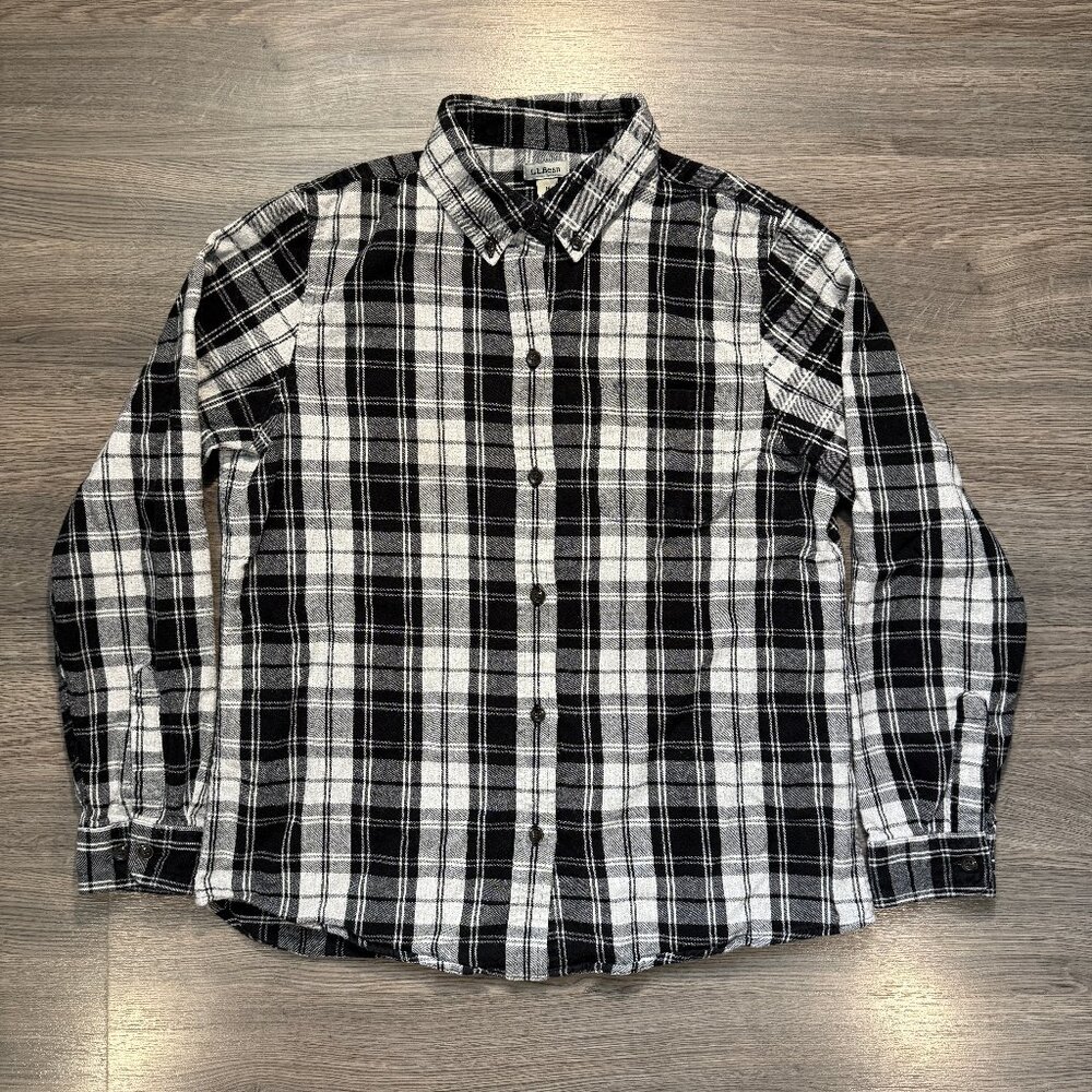 L.L. Bean Women's Scotch Plaid Flannel Shirt - Black/White